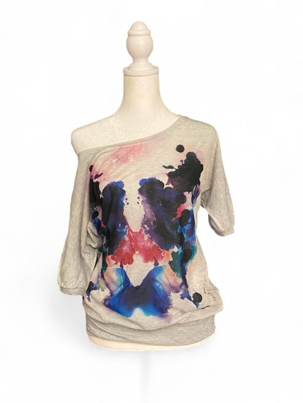 Y2K Guess Slouchy Watercolor Grey Top